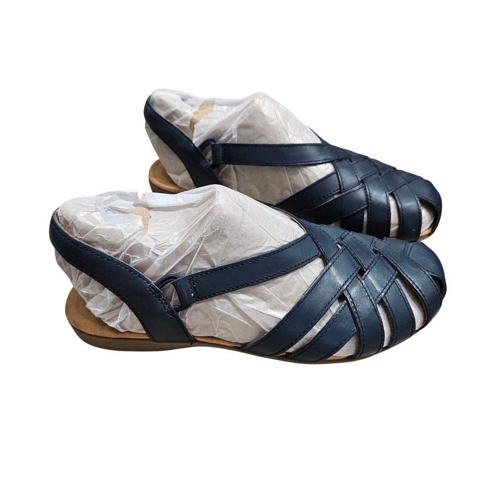 Earth Fisherman Sandals Womens 11 W Blue Leather Strappy Slingback Flat Comfort